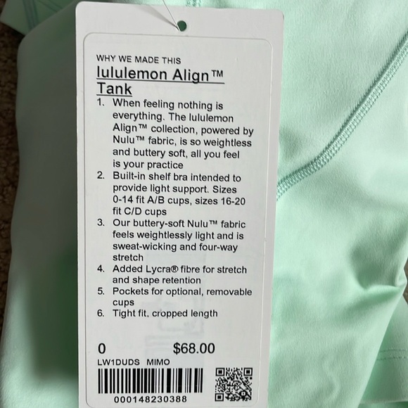 NWT Lululemon Align Tank Top Color Mint Moment Size 0 - Picture 5 of 8
